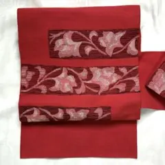 名古屋帯　朱赤に織りの花柄
