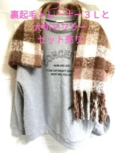 レディース冬服セット売り　裏起毛トレーナーと大判マフラーセット