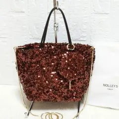 美品　ノーリーズ　スパンコール　ショルダーバッグ　ゴールドチェーン　ブラウンのサムネイル