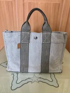 グレー トートバッグ ストライプ