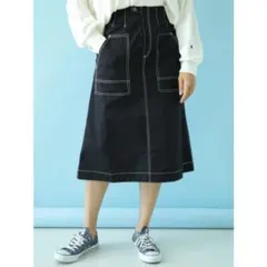 《美品》配色ステッチアウトポケットスカート ブラック Fサイズのサムネイル