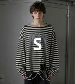 【GRANCY】総柄ラインストーングラフィックロンT　グランシー　ボーダー　S