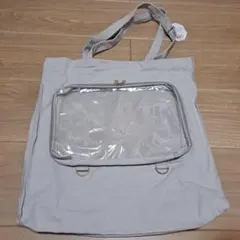 ビッグ　クリア　ポケット付き　トートバッグ　推し活　グレー②