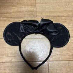 ミッキー耳 黒カチューシャ リボン付き