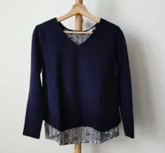 favori バックレース切り替え長袖カットソー ネイビー
