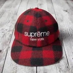 supreme 赤黒チェック キャップ