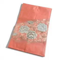 名古屋帯 花柄刺繍 コーラルピンク