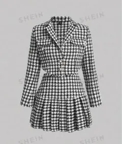 SHEIN 白黒チェック スカートセットアップ 韓国 地雷 量産