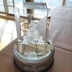 クリスタル雪だるま置物 LEDライト付き