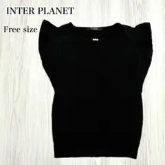 インタープラネット ノースリーブ Tシャツ パール調装飾 ブラック フリーサイズ