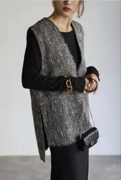 新品　ボンジュールサガン Bonjour sagan Vネックツイードベスト