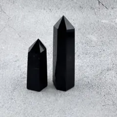 G-8モリオン六角ポイント　黒水晶タワー　天然石　クリスタル　2本セット