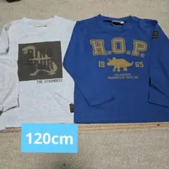 恐竜プリントとH.O.P.長袖カットソー2枚セット