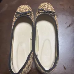 ヒョウ柄リボン付きフラットシューズM