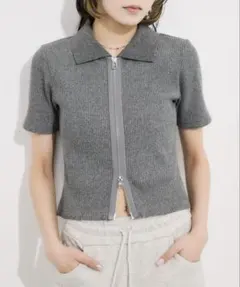 FRONT ZIP CUT RIB TOPS フロントジップ カットリブトップス