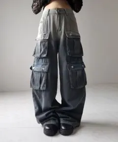 me+em selectオーバーダイグラデーションヴィンテージワイドカーゴデニム