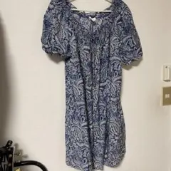 ペイズリー柄 半袖チュニック ネイビー