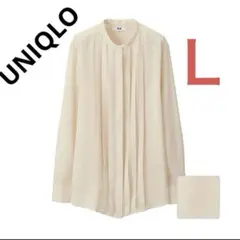 美品❗️★UNIQLO ユニクロ ジョーゼット ピンタックブラウスＬアイボリー