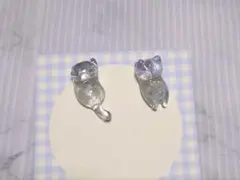ハンドメイド 猫 ピアス クリア 透明