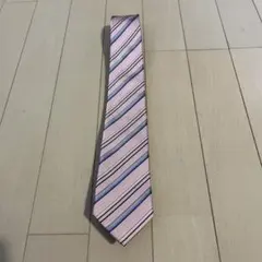 【クリーニング済】LES Muesストライプ ネクタイ ピンク シルク100%