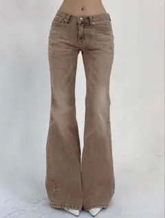 ベージュ フレアデニムパンツ ハイウエスト