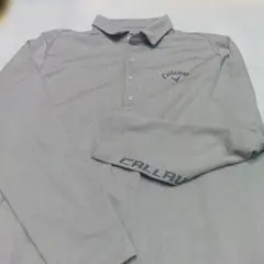Callaway グレー 長袖ポロシャツ L 総柄　ロゴ　デザイン