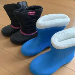 青と黒のファー付きスノーブーツセット　雪遊び　20cm 22cm