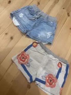 デニム　花柄　ショートパンツ2点セット