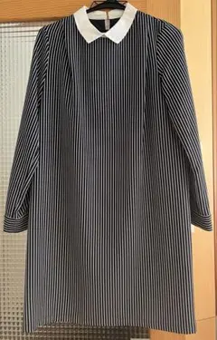 インデックス　フォーマル　ストライプ柄長袖ワンピース　黒