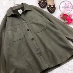 【ヴィンテージ感のあるシャツ！】長袖シャツ　LL　ゆるダボ カーキ 古着