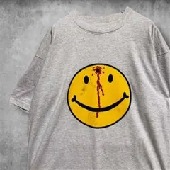 CCYZスマイリーTシャツ USA製 90s ぶち抜き ニコちゃん 拳銃 グレー