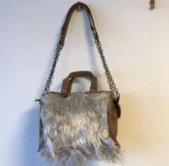 【美品】ファーとレザーのハンドバッグ