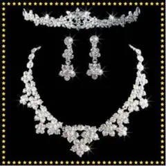 ♦︎3点セット フラワー ティアラ ネックレス イヤリング ウェディング 結婚式