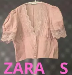 ZARA ピンク 半袖ブラウス Sレースショート丈ユニクロGUＨ＆Ｍしまむら
