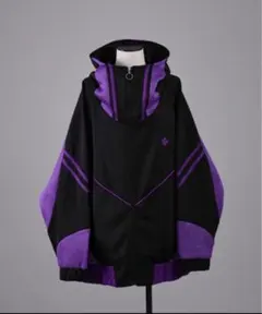 REFLEMレフレムメッシュ切替ハイネックジャージパーカー黒×紫ブラックパープル