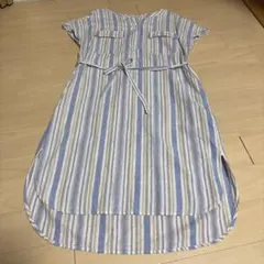 BEAMS HEART ストライプ 半袖シャツワンピース フレンチスリーブ