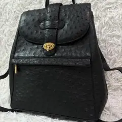 美品 ハナエモリ オーストリッチ型押し レザートートバッグ ゴールド 