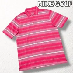 美品✨ 【ナイキゴルフ】DRI-FITボーダーポロシャツ 半袖 ピンク L相当