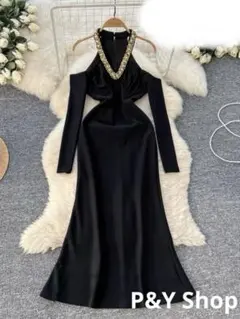 春秋コーデ❤️レディース　Vライン　ロング丈ワンピース　エレガント