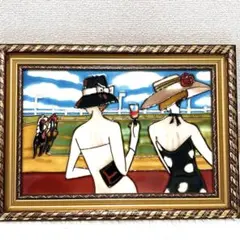 競馬ダービー レディース ヴィンテージ アールデコ 壁掛けタイル 額縁あり 競馬ダービー レディース ヴィンテージ アールデコ 壁掛けタイル 額縁
