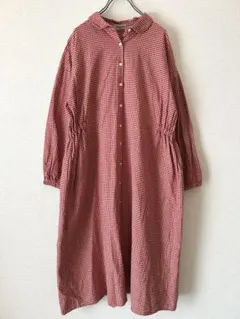 Samansa Mos2 ワンピース ギンガムチェック 綿 S ウエストひも付