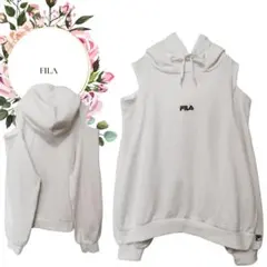 【フィラ】FILA♡ノースリーブフーディトレーナー肩出し紐付ロゴ刺繍【フリー】白のサムネイル