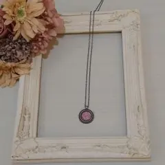 ピンク ガラス フラワー モチーフ ネックレス アンティーク調 エレガント