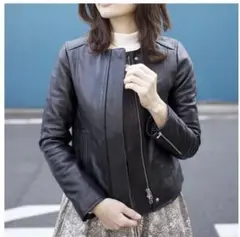 【極美品】もりのがっこう ラムレザー ライダース ノーカラージャケット 黒 M ﾓﾘﾉｶﾞｯｺｳ Mサイズ ラムレザーダブルライダースジャケット