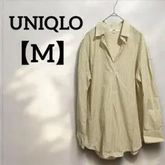 UNIQLO 【M】 イエロー・ホワイト ストライプ 長袖シャツ カジュアル