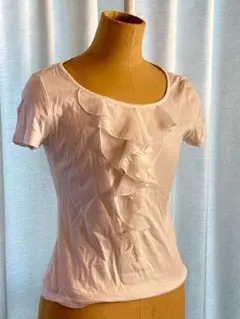 【即日配送】INDIVIフリル付きホワイト半袖Tシャツ