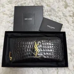YSL ロゴ クロコ ラウンドファスナー イヴ・サンローラン　長財布