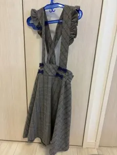 キッズ用 ジャンバースカート グレー チェック柄