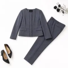 グリーンレーベルリラクシング ノーカラージャケット パンツスーツ リネン L