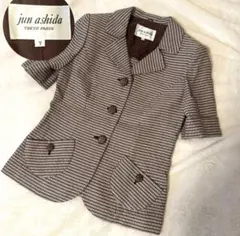 希少jun ashidaブラウンホワイト ツィード風半袖 ジャケット7高級婦人服のサムネイル